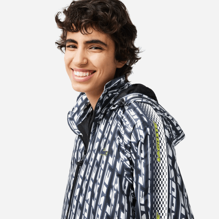 Lacoste Oversized Hooded Track Jacket 646T2437 Black Blue White ZI8 Women