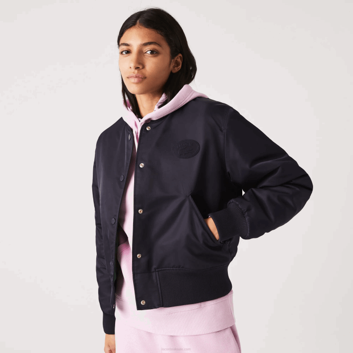 Lacoste Quilted Nylon Bomber Jacket 646T2623 Navy Blue HDE Women