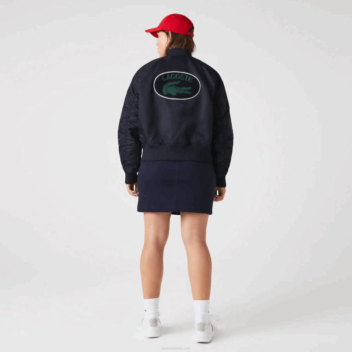 Lacoste Quilted Nylon Bomber Jacket 646T2623 Navy Blue HDE Women