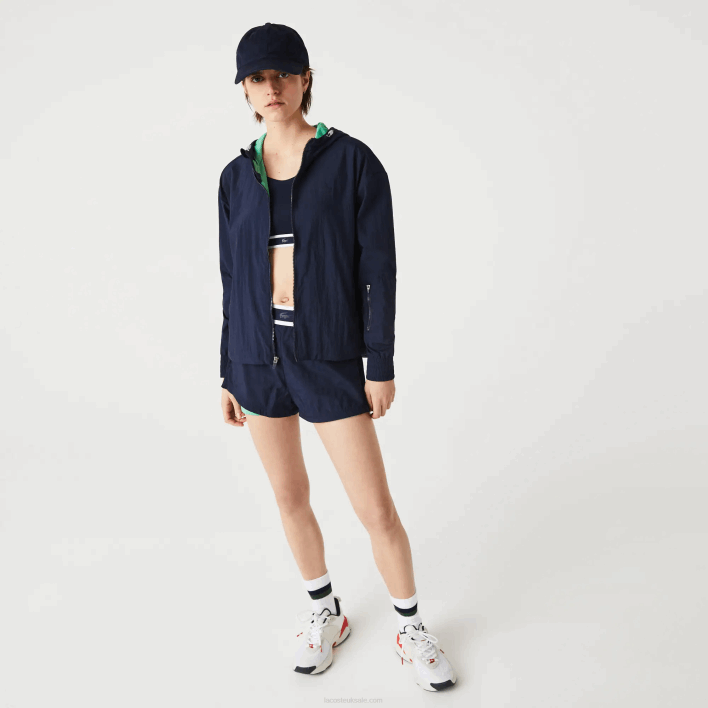 Lacoste SPORT Light Zippered Nylon And Mesh Jacket 646T2633 Navy Blue Green BWY Women
