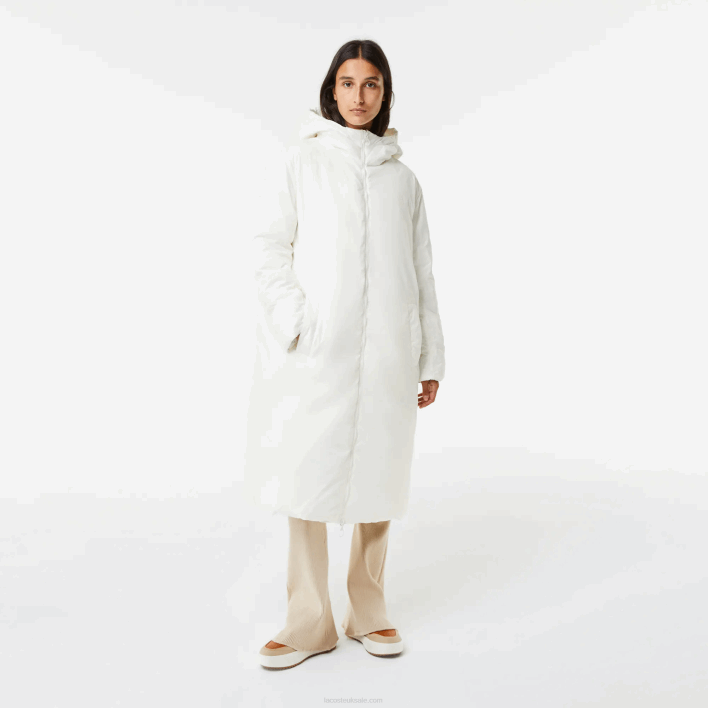 Lacoste Water-Repellent Reversible Long Jacket 646T2614 White 70V Women
