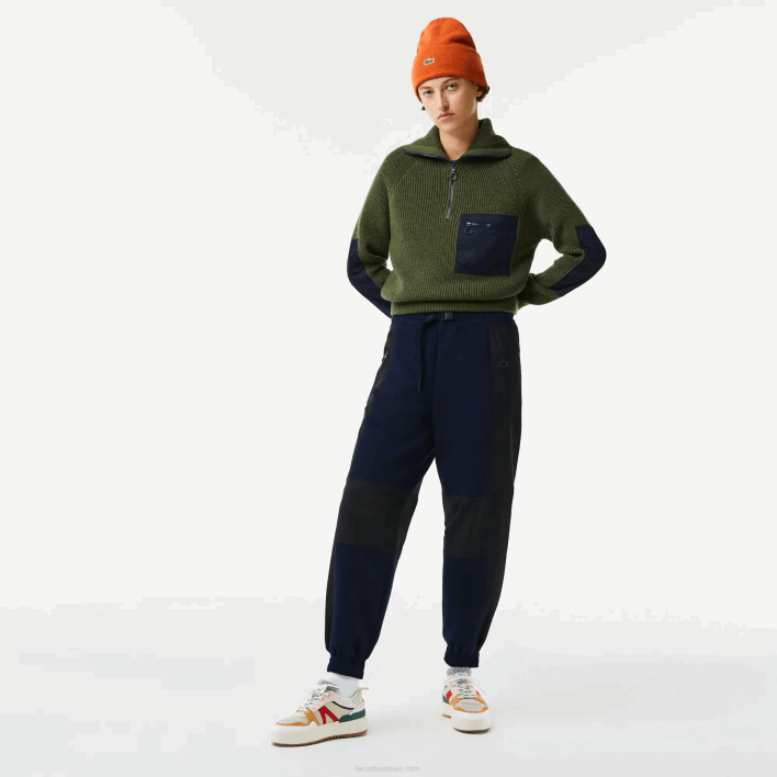 Lacoste Badge Colorblock Trackpants 646T2552 Navy Blue Black R8P Women