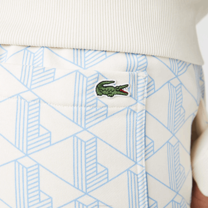 Lacoste LIVE Monogram Design Fleece Tracksuit Pants 646T2574 White Blue DPQ Women