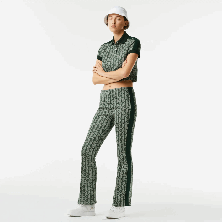 Lacoste Monogram Print Trackpants 646T2535 Green Beige 7M4 Women