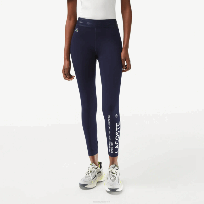 Lacoste SPORT 7/8 Length Recycled Polyester Leggings 646T2408 Navy Blue 166 Women