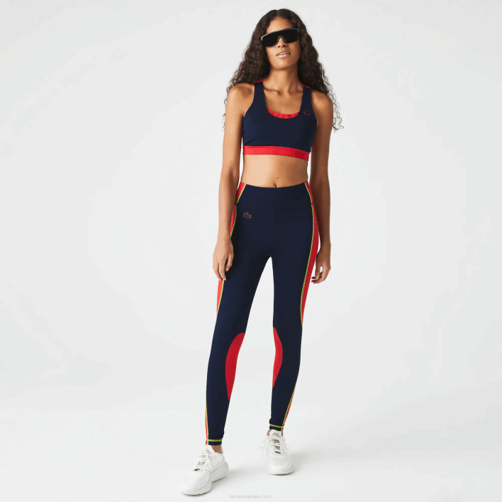 Lacoste SPORT Color-Block Knit Effect Leggings 646T2532 Navy Blue Red 4XH Women