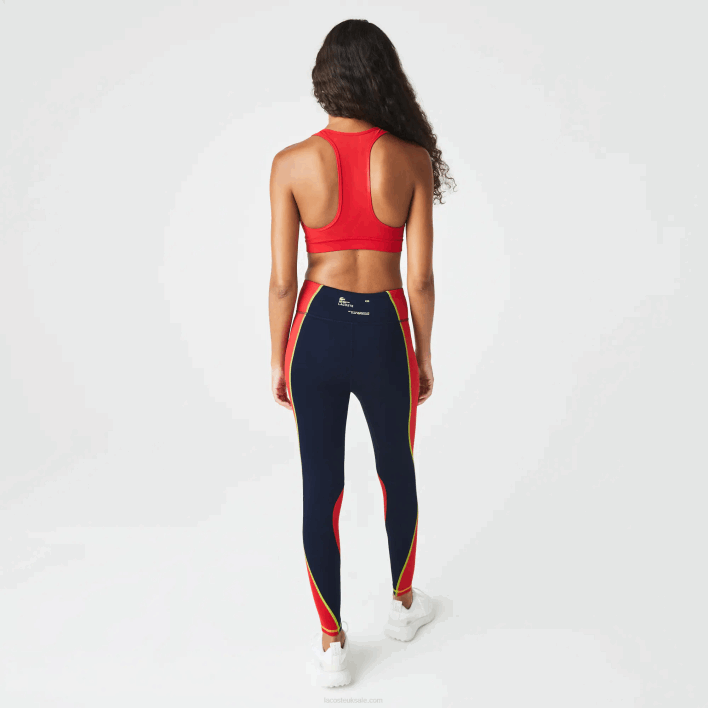 Lacoste SPORT Color-Block Knit Effect Leggings 646T2532 Navy Blue Red 4XH Women