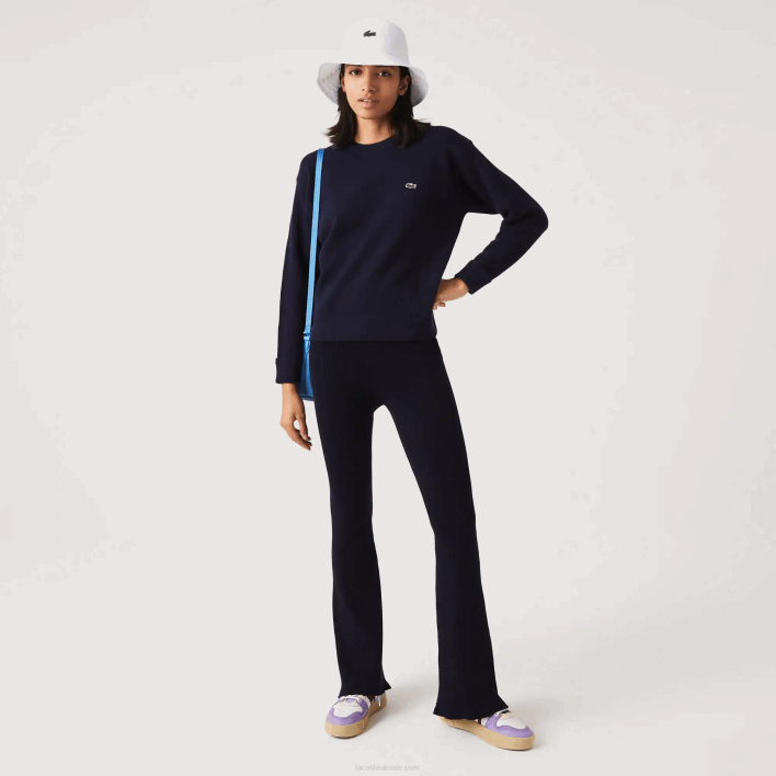 Lacoste Seamless Ribbed Knit Leggings 646T2561 Navy Blue 166 Women