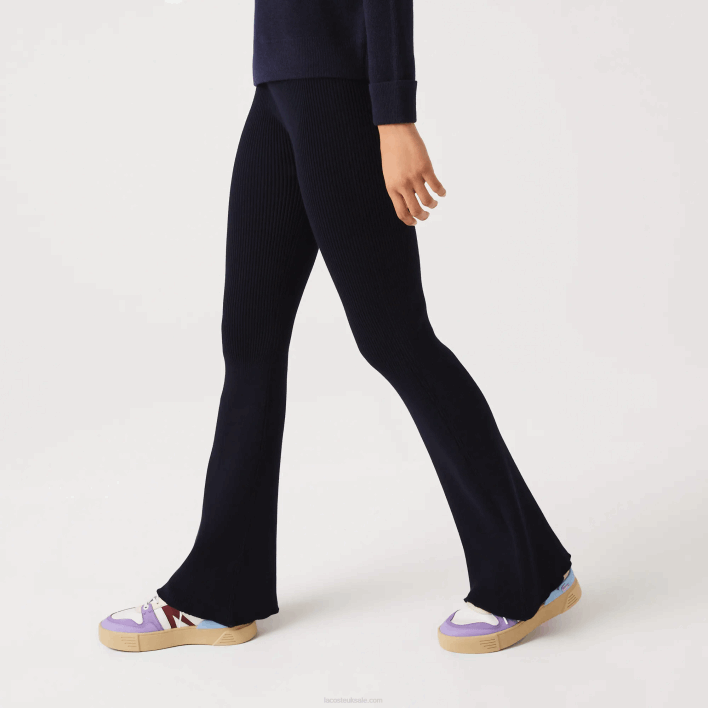 Lacoste Seamless Ribbed Knit Leggings 646T2561 Navy Blue 166 Women