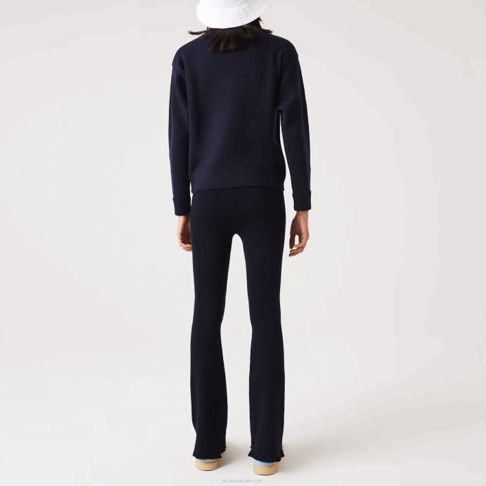 Lacoste Seamless Ribbed Knit Leggings 646T2561 Navy Blue 166 Women