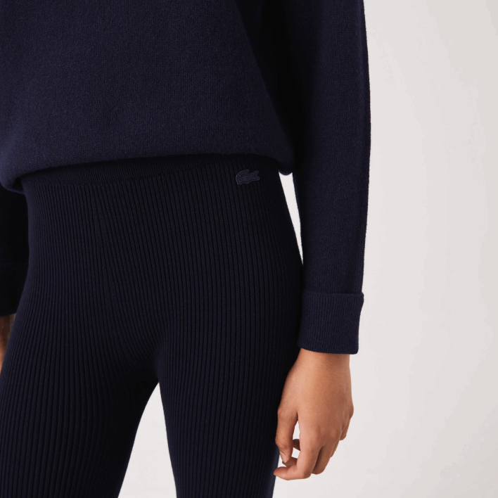Lacoste Seamless Ribbed Knit Leggings 646T2561 Navy Blue 166 Women