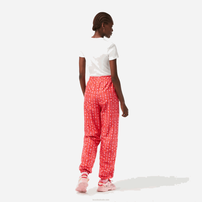 Lacoste Track Pants with Logo Print 646T2396 Orange Red Pink ZI1 Women