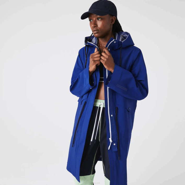 Lacoste Long Hooded Water-Resistant Parka 646T2628 Blue BDM Women