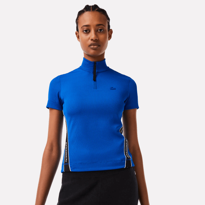 Lacoste Contrast Bands Zip Neck Polo 646T2477 Blue K1Q Women