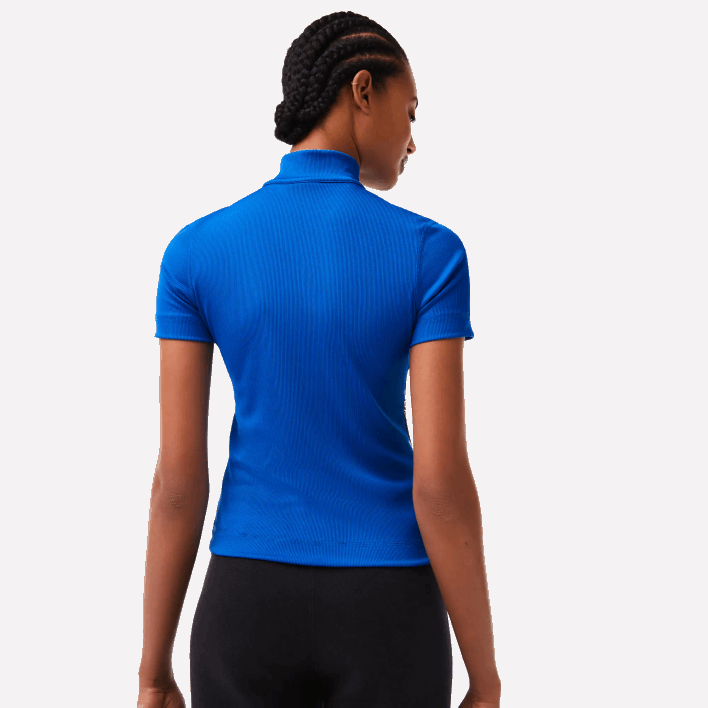 Lacoste Contrast Bands Zip Neck Polo 646T2477 Blue K1Q Women