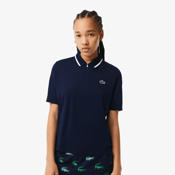 Lacoste Golf Loose Fit Ultra-Dry Polo 646T2359 Navy Blue White 525 Women