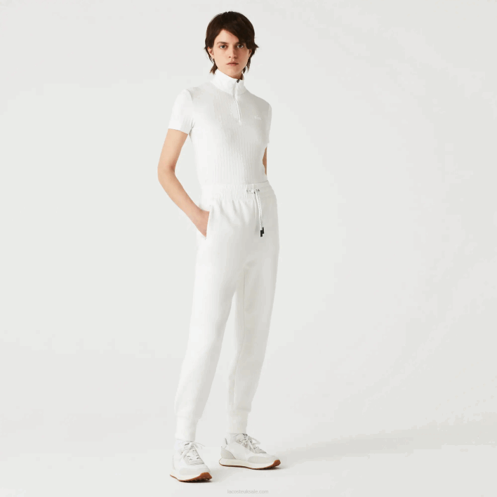 Lacoste High Zip Neck Slim Fit Ribbed Polo 646T2524 White 70V Women