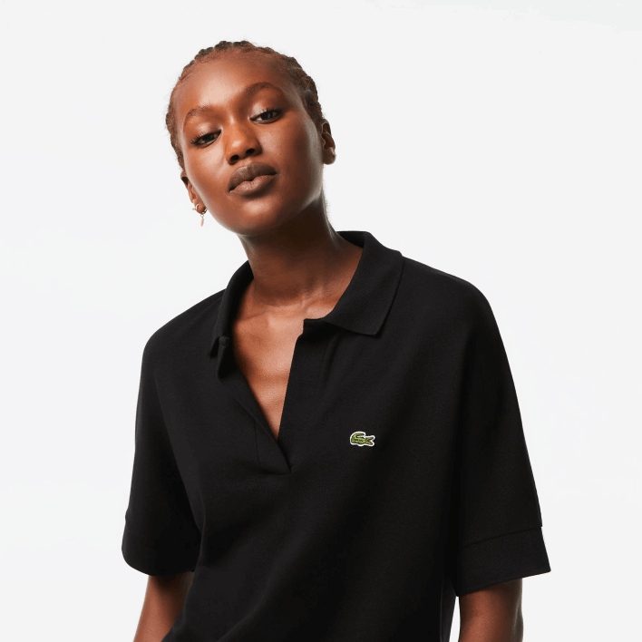 Lacoste Loose Fit Flowy Pique Polo 646T2463 Black 031 Women