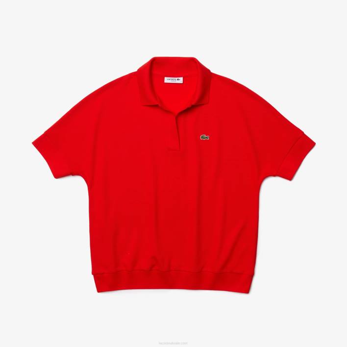 Lacoste Loose Fit Flowy Pique Polo 646T2464 Red F8M Women