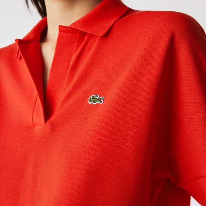 Lacoste Loose Fit Flowy Pique Polo 646T2464 Red F8M Women