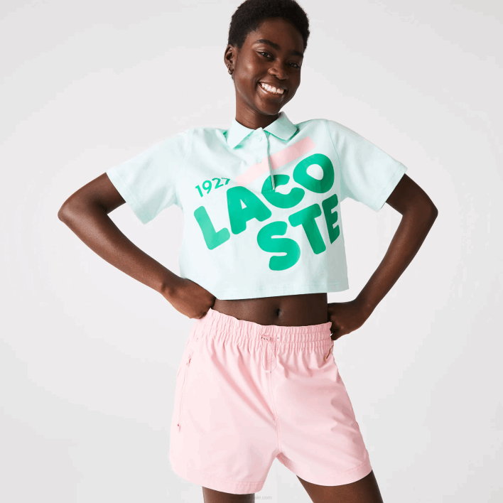 Lacoste Loose Fit Short Print Organic Cotton Polo 646T2526 Turquoise NRE Women