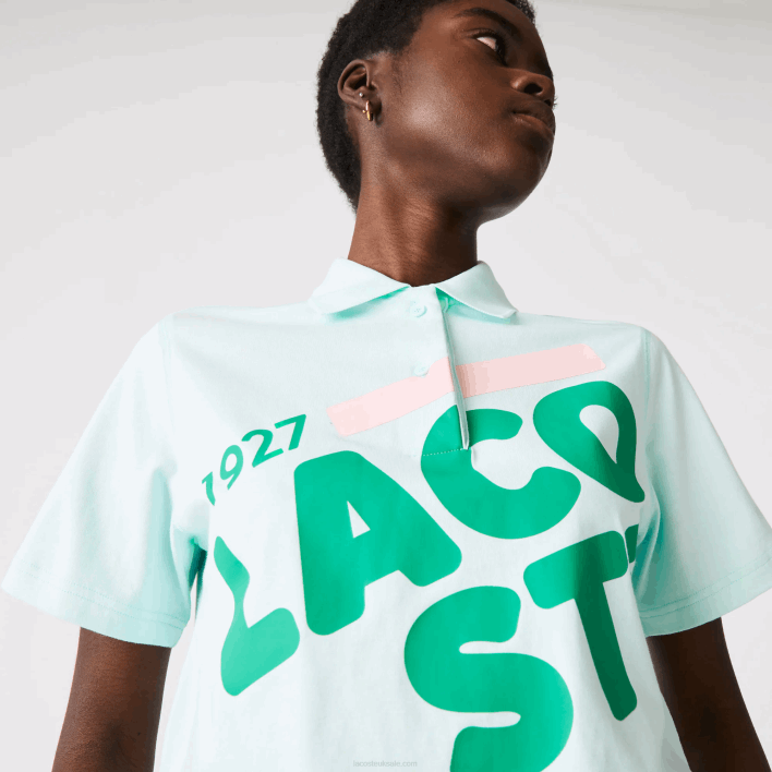 Lacoste Loose Fit Short Print Organic Cotton Polo 646T2526 Turquoise NRE Women