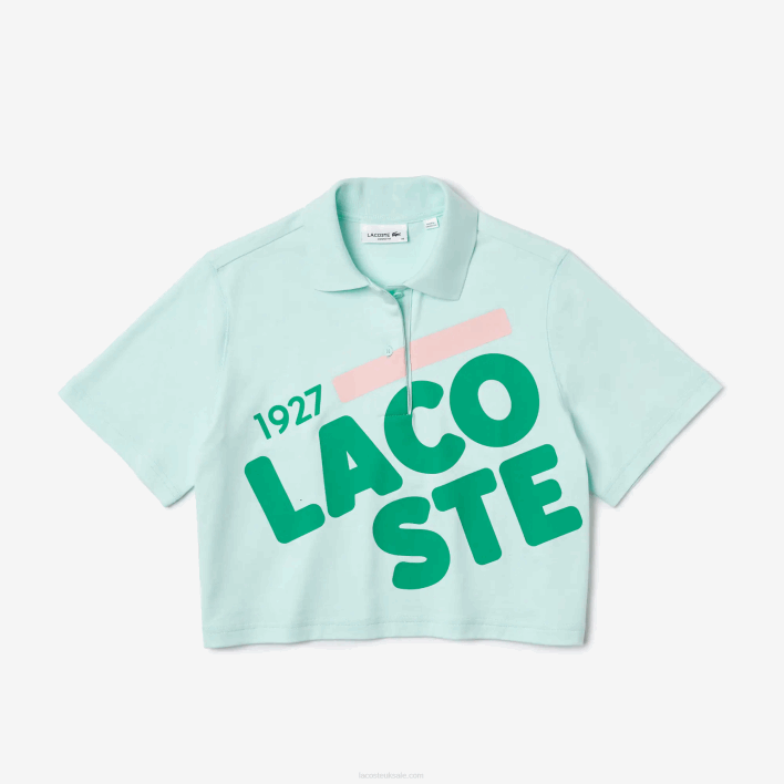 Lacoste Loose Fit Short Print Organic Cotton Polo 646T2526 Turquoise NRE Women