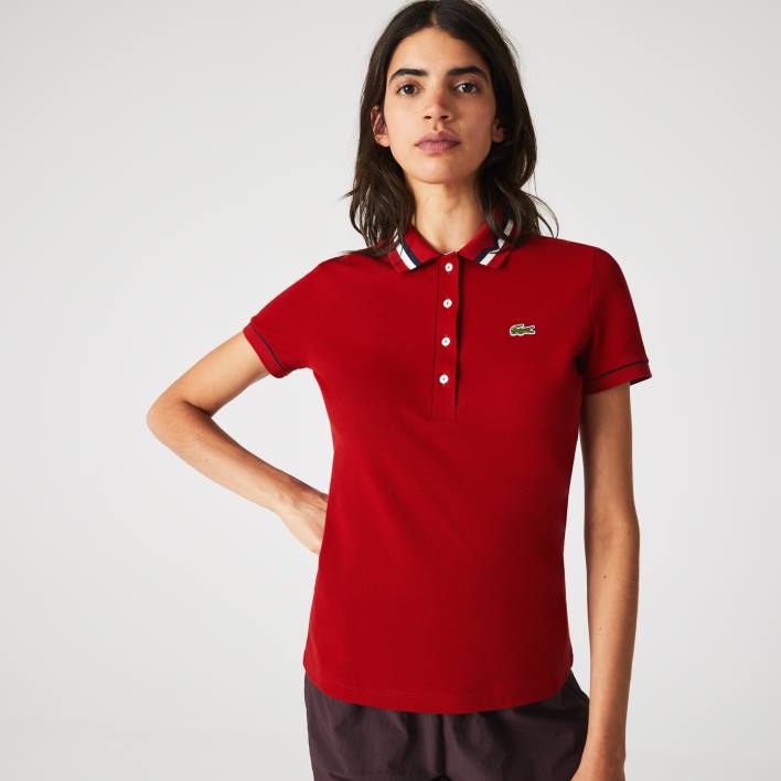 Lacoste Made In France Slim Fit Organic Cotton Pique Polo 646T2506 Red White Navy Blue VLP Women