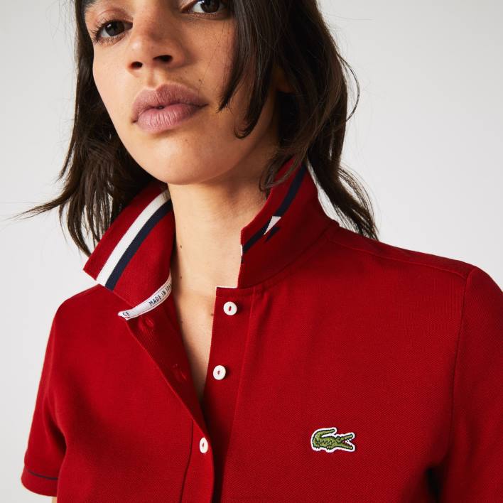 Lacoste Made In France Slim Fit Organic Cotton Pique Polo 646T2506 Red White Navy Blue VLP Women