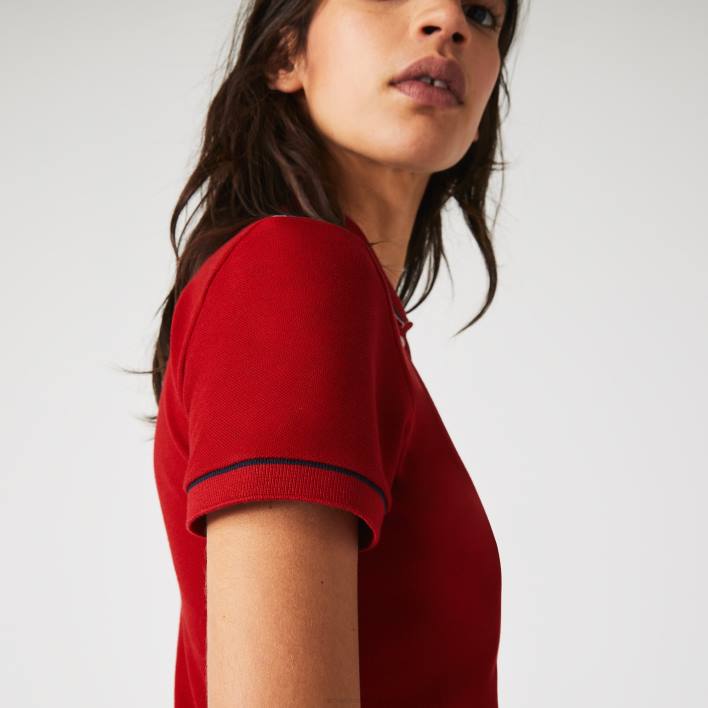 Lacoste Made In France Slim Fit Organic Cotton Pique Polo 646T2506 Red White Navy Blue VLP Women