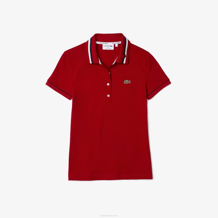 Lacoste Made In France Slim Fit Organic Cotton Pique Polo 646T2506 Red White Navy Blue VLP Women