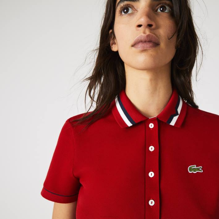 Lacoste Made In France Slim Fit Organic Cotton Pique Polo 646T2506 Red White Navy Blue VLP Women