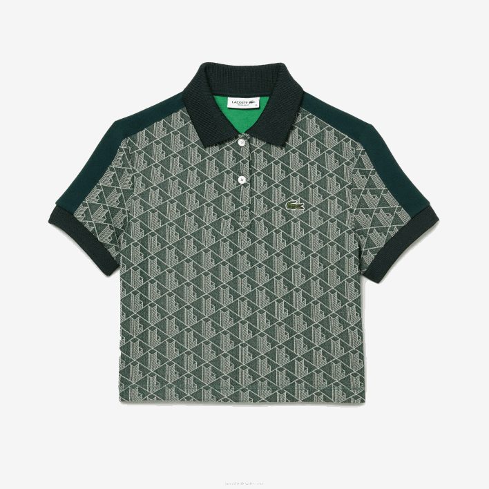 Lacoste Regular Fit Monogram Print Polo 646T2474 Green Beige 7M4 Women