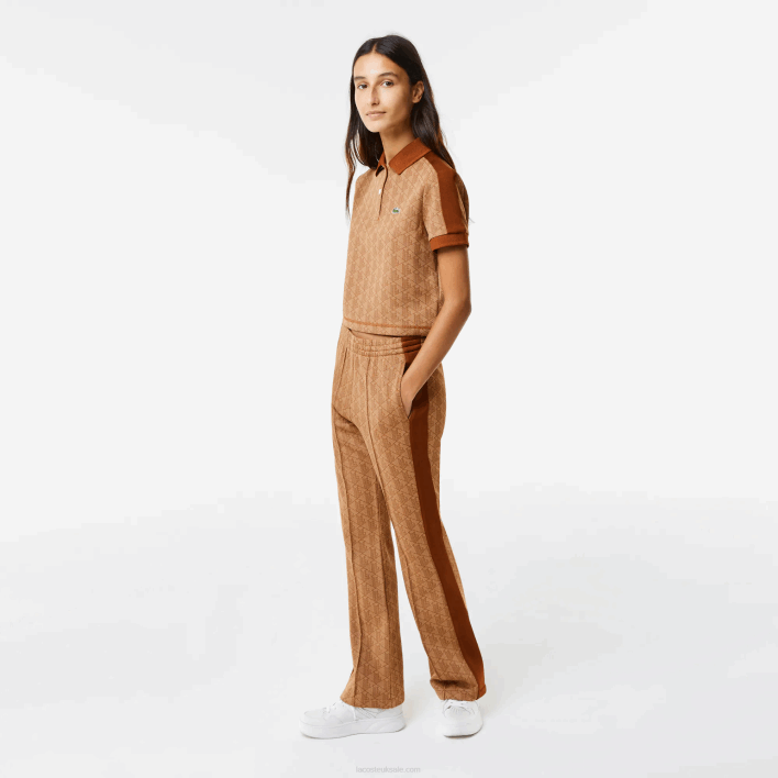 Lacoste Regular Fit Monogram Print Polo 646T2475 Beige Brown ZWM Women
