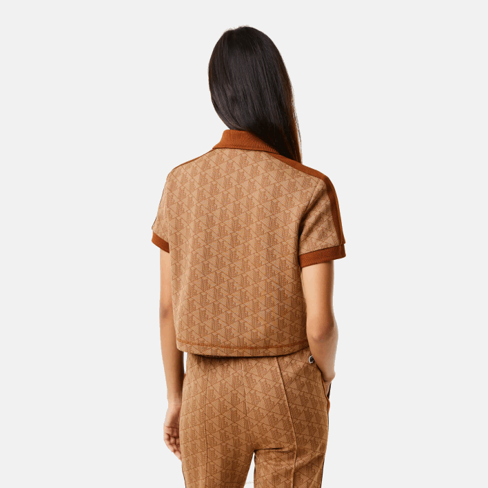Lacoste Regular Fit Monogram Print Polo 646T2475 Beige Brown ZWM Women