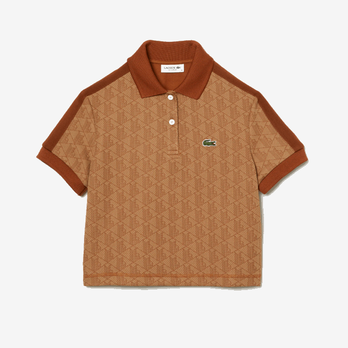 Lacoste Regular Fit Monogram Print Polo 646T2475 Beige Brown ZWM Women