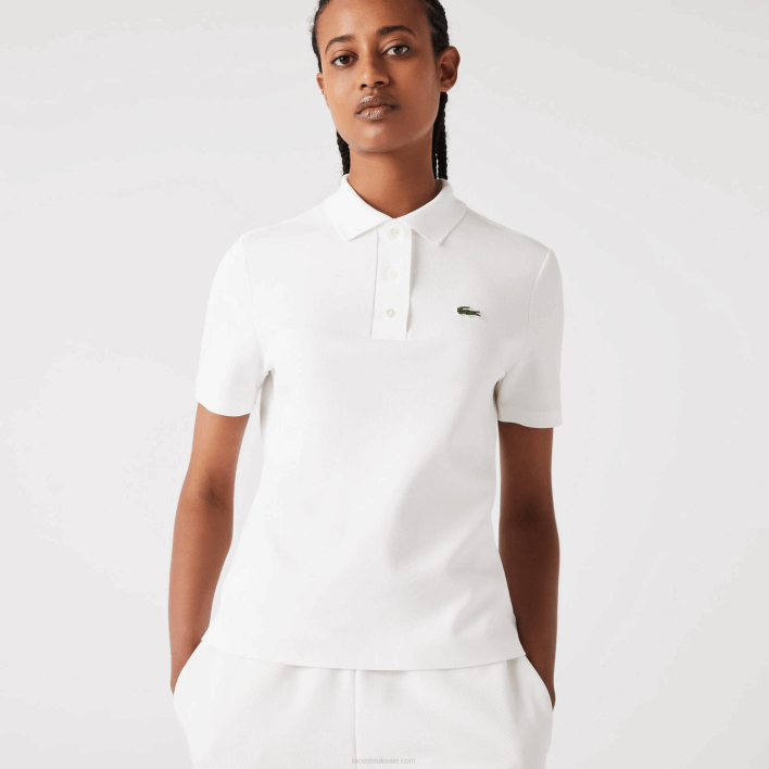 Lacoste Regular Fit Striped Organic Cotton Polo 646T2503 White 70V Women