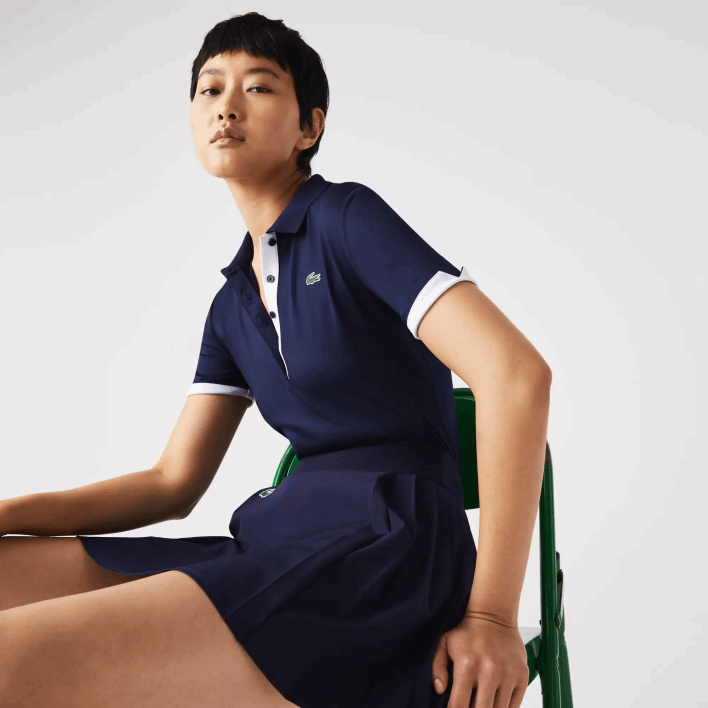 Lacoste SPORT Breathable Stretch Golf Polo 646T2487 Navy Blue White 525 Women