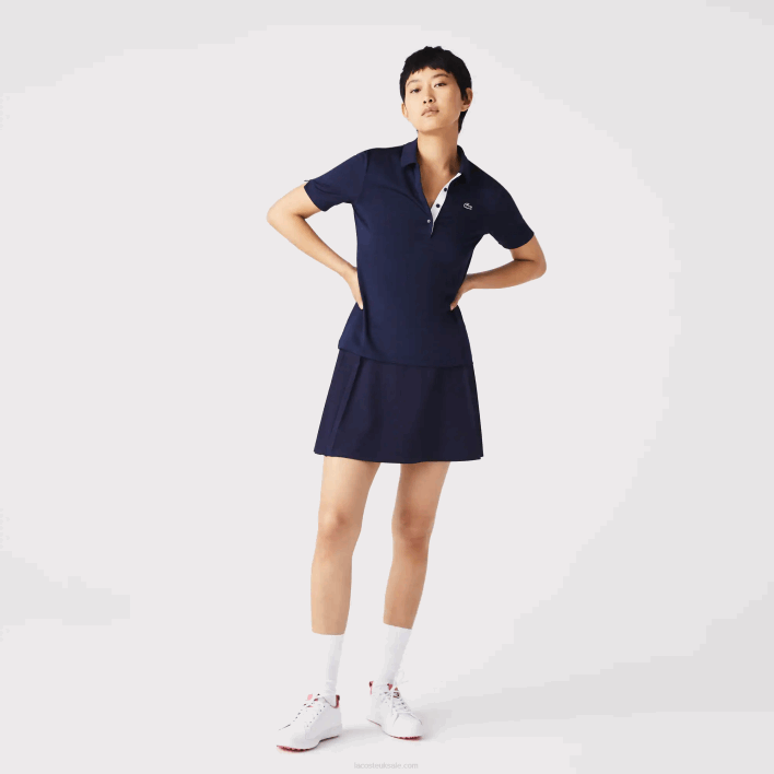 Lacoste SPORT Breathable Stretch Golf Polo 646T2487 Navy Blue White 525 Women