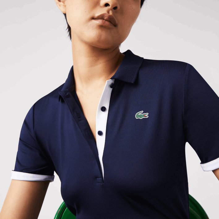 Lacoste SPORT Breathable Stretch Golf Polo 646T2487 Navy Blue White 525 Women
