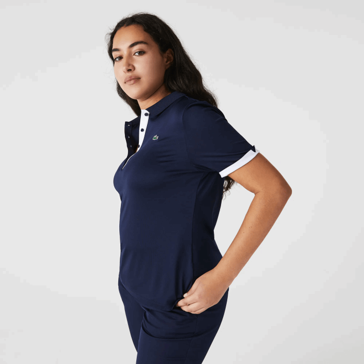 Lacoste SPORT Breathable Stretch Golf Polo 646T2487 Navy Blue White 525 Women