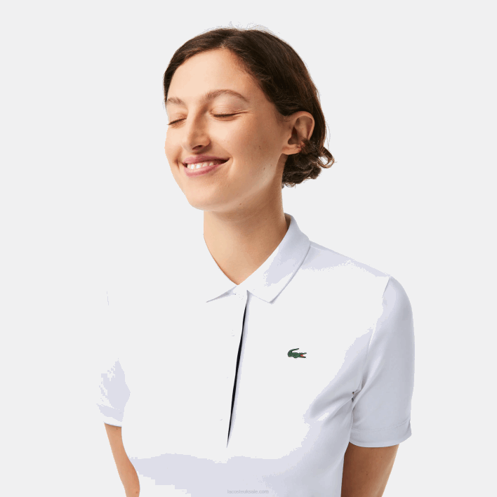 Lacoste SPORT Breathable Stretch Golf Polo 646T2488 White Navy Blue 522 Women