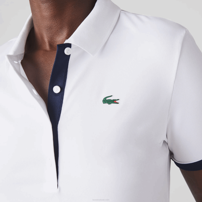 Lacoste SPORT Breathable Stretch Golf Polo 646T2488 White Navy Blue 522 Women