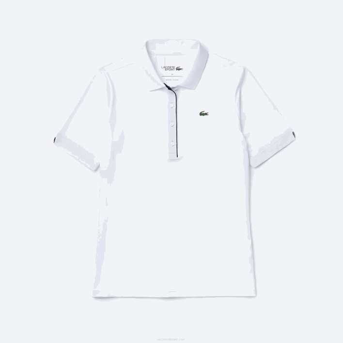 Lacoste SPORT Breathable Stretch Golf Polo 646T2488 White Navy Blue 522 Women