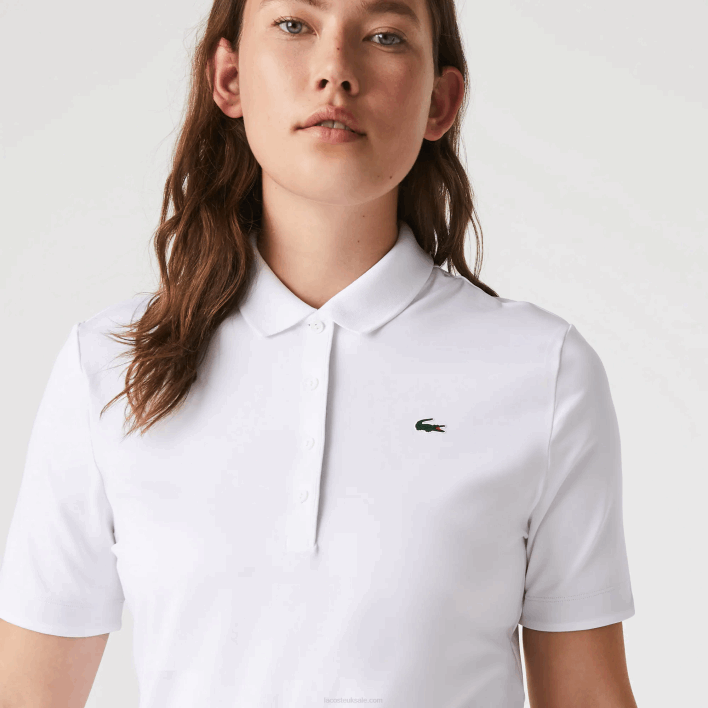 Lacoste SPORT Breathable Stretch Golf Polo 646T2488 White Navy Blue 522 Women