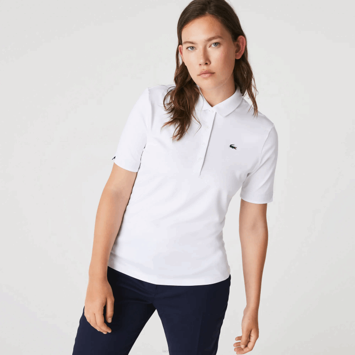 Lacoste SPORT Breathable Stretch Golf Polo 646T2488 White Navy Blue 522 Women