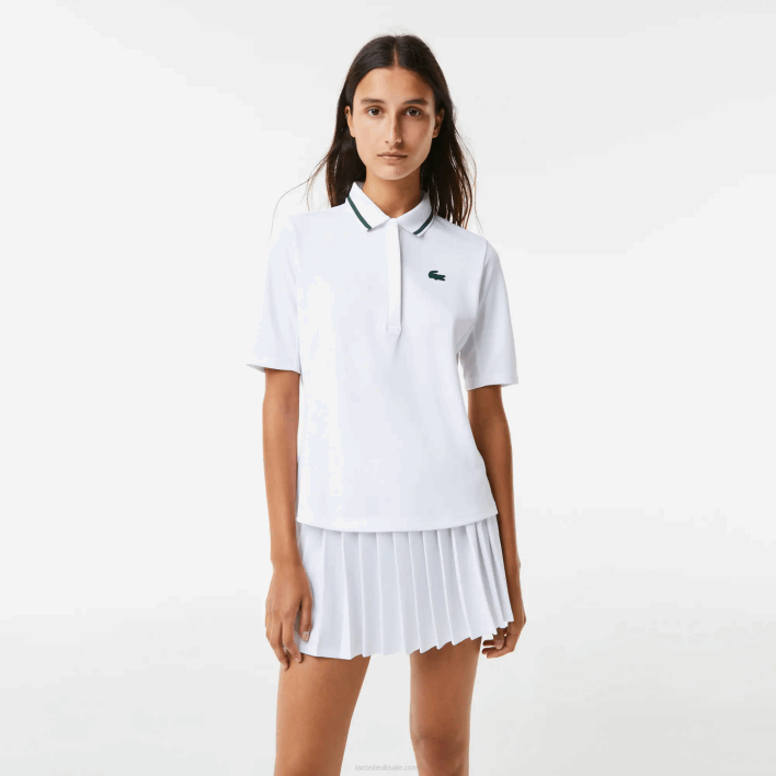 Lacoste SPORT Thermo-Regulating Pique Tennis Polo 646T2461 White Green PB4 Women