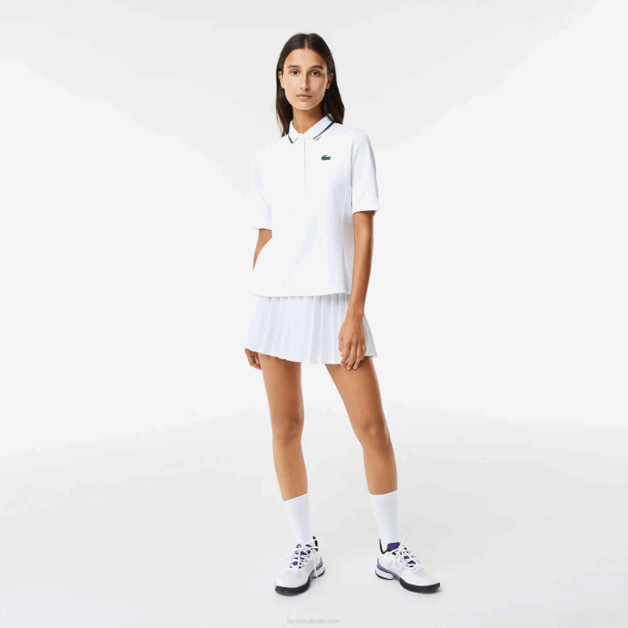 Lacoste SPORT Thermo-Regulating Pique Tennis Polo 646T2461 White Green PB4 Women