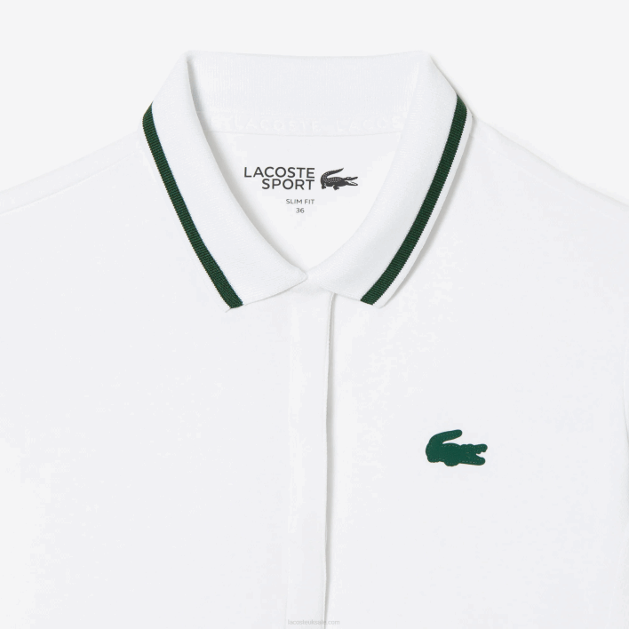 Lacoste SPORT Thermo-Regulating Pique Tennis Polo 646T2461 White Green PB4 Women