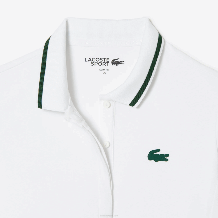 Lacoste SPORT Thermo-Regulating Pique Tennis Polo 646T2461 White Green PB4 Women